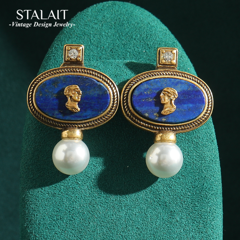 3D Printing Online - Antique Lapis Lazuli Pearl Drop Earrings