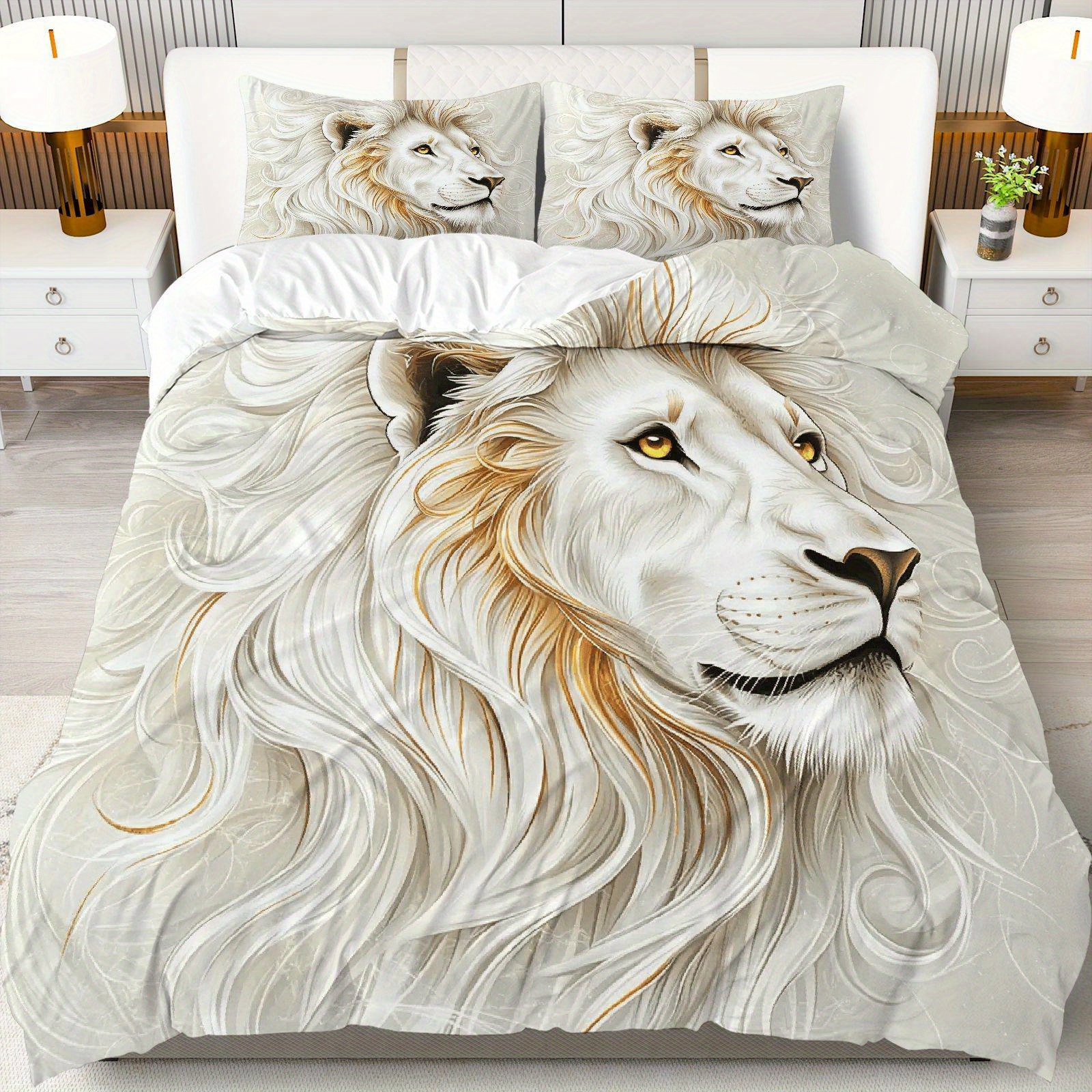 3pcs White Lion Bedding Set 3D - 3D Printing Nerd 리뷰 및 가격