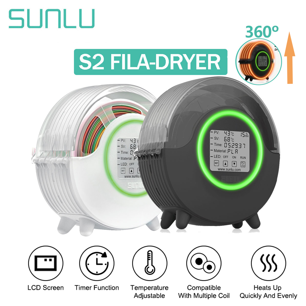 SUNLU S2 3D Filament Dryer Upg - 3D Printing Aluminium 리뷰 및 가격
